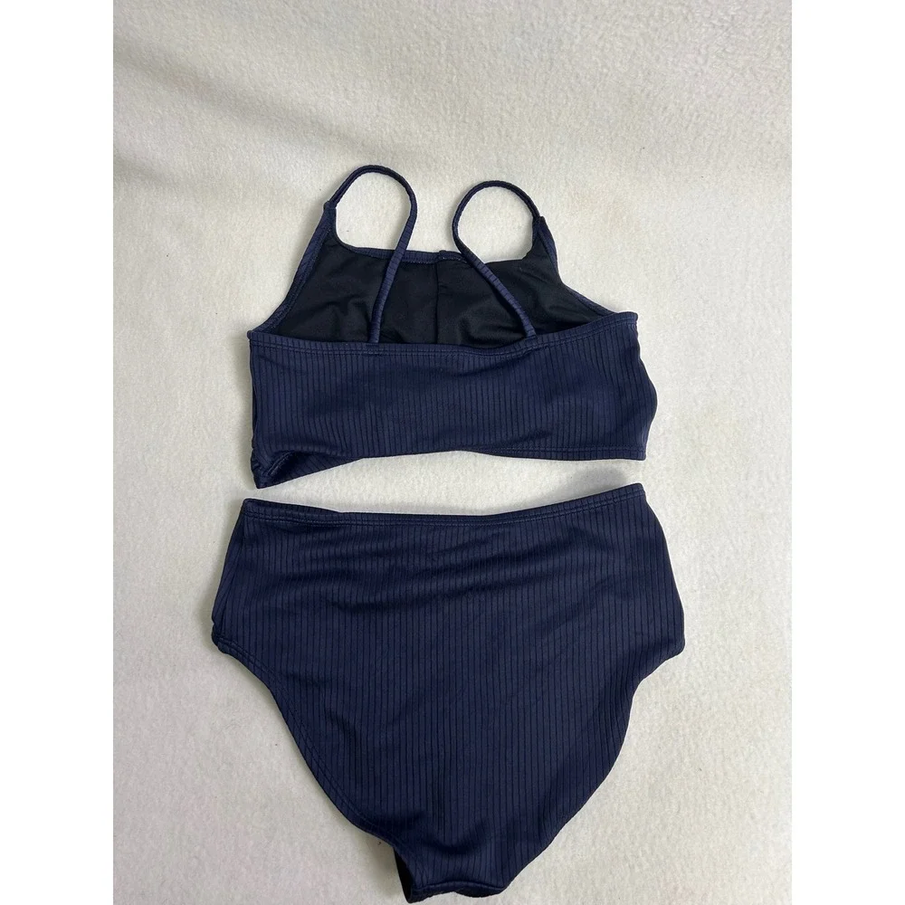 Nautical Ribbed Old Navy Girls L 10-12 Navy Blue Twist Front High Waist Swimsuit